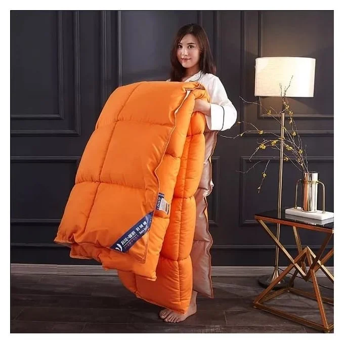Couette douceur extra-large orange unie 100 % coton — 240x260 cm, 3 places